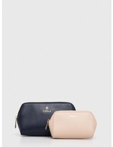 Kožená kosmetická taška Furla 2-pack tmavomodrá barva