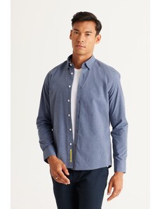 AC&Co / Altınyıldız Classics Men's Navy Blue Slim Fit Slim Fit Shirt with Hidden Buttons and Collar.
