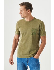 ALTINYILDIZ CLASSICS Men's Khaki Slim Fit Slim Fit T-Shirt with a Crew Neck 100% Cotton Printed.