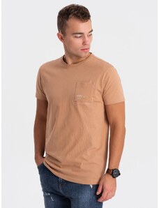 Ombre Clothing Pánské bavlněné tričko s kapsou - světle hnědé V7 OM-TSPT-0154
