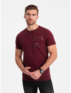 Ombre Clothing Pánské bavlněné tričko s kapsou - bordó V2 OM-TSPT-0154