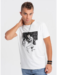 Ombre Clothing Pánské bavlněné tričko s potiskem - bílé V1 OM-TSPT-0159