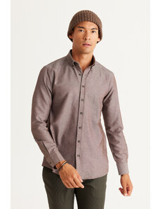 AC&Co / Altınyıldız Classics Men's Brown Buttoned Collar Easy to Iron Cotton Slim Fit Slim Fit Oxford Shirt