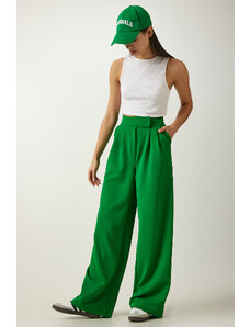 Happiness İstanbul Women's Vibrant Green Velcro Waist Comfortable Palazzo Pants