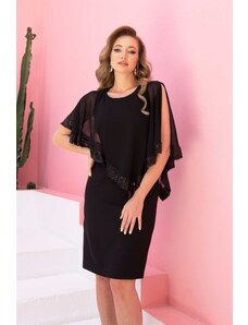 Carmen Black Crepe Sequined Plus Size Evening Dress