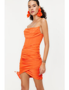 Trendyol Orange Form-fitting Lined Knitted Corset Detailed Evening Dress