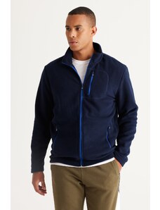 AC&Co / Altınyıldız Classics Men's Navy Blue Standard Fit High Bato Collar Pocket Zipper Cold Proof Sweatshirt Fleece Jacket