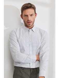 ALTINYILDIZ CLASSICS Men's White-khaki Slim Fit Slim Fit Shirt with Hidden Buttons Collar Printed