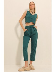 Trend Alaçatı Stili Women's Walnut Green High Waist Carrot Pants