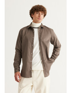 ALTINYILDIZ CLASSICS Men's Brown Comfort Fit Comfort Fit Cotton Diagonal Patterned Shirt