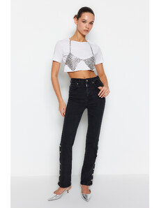 Trendyol Black Accessory Detail High Waist Straight Jeans