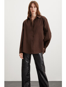 GRIMELANGE CELIA Oversize Brown Single Shirt