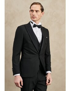 ALTINYILDIZ CLASSICS Men's Black Slim Fit Slim Fit Dovetail Collar Patterned Classic Tuxedo Suit