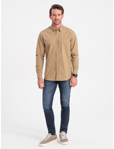 Ombre Clothing Pánská bavlněná košile REGULAR FIT s kapsou - světle hnědá V2 OM-SHOS-0153