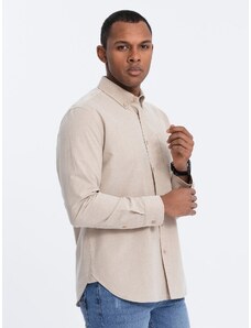 Ombre Clothing Pánská bavlněná košile REGULAR FIT s kapsou - béžová V1 OM-SHOS-0153
