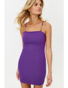 Trendyol Purple Form-fitting Elegant Evening Dress with Knitted Accessories