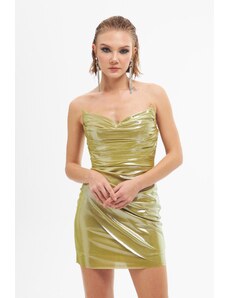 Carmen Pistachio Green Shiny Knitted Strapless Short Evening Dress