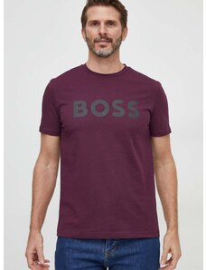 Boss Orange Bavlněné tričko BOSS BOSS CASUAL fialová barva, s potiskem