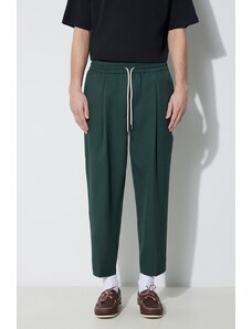 Kalhoty s příměsí vlny Drôle de Monsieur Le Pantalon Cropped zelená barva, jednoduché, D-BP154-PL127-FGN