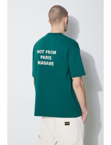 Bavlněné tričko Drôle de Monsieur Le T-Shirt Slogan zelená barva, s aplikací, D-TS190-CO002-FGN