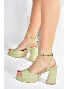 Fox Shoes Green Patent Leather Thick Platform Heels Women's Shoes