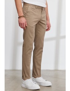 ALTINYILDIZ CLASSICS Men's Beige Slim Fit Slim Fit Trousers with Side Pockets, Cotton Stretchy Dobby Trousers.