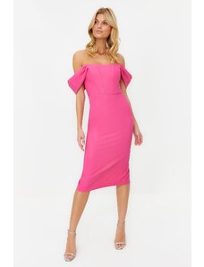Trendyol Pink Form-fitting Woven Corset Detailed Elegant Evening Dress