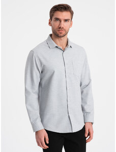 Ombre Clothing Pánská košile REGULAR FIT s kapsou - světle šedá melanž V2 OM-SHCS-0148