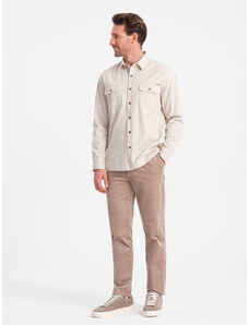 Ombre Clothing Pánská bavlněná košile REGULAR FIT s kapsami na knoflíky - krémová V1 OM-SHCS-0146