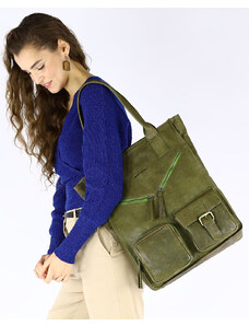 Shopper XXL taška s kapsami z kůže Kabelky od Hraběnky; zelená
