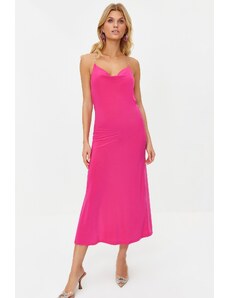 Trendyol Stylish Evening Dress with Fuchsia Stone Accessory Detail