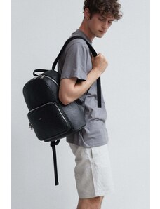Men's Black Backpack made of Genuine Leather with Silver Details Estro ER00111675
