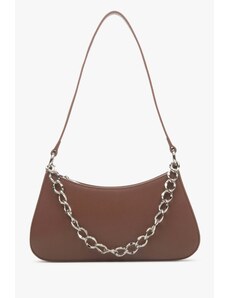 Women's Brown Leather Baguette Chain Bag Estro ER00113897