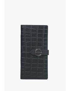 Women's Black Continental Wallet made of Genuine Leather with Silver Details Estro ER00113915