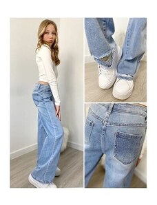 By Mini - butik Fashion jeans ripped švédy s kamínky