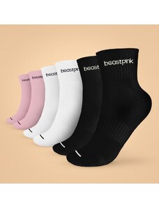 Ponožky Midhigh 3Pack White Black Pink - BeastPink