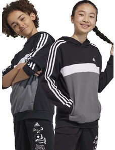Dětská mikina adidas černá barva, s kapucí, vzorovaná