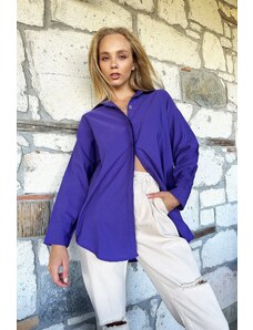 Trend Alaçatı Stili Women's Purple Oversize Long Woven Shirt