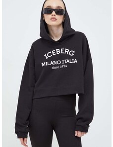 Mikina Iceberg dámská, černá barva, s kapucí, s potiskem