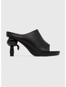Kožené pantofle Karl Lagerfeld IKON HEEL dámské, černá barva, na podpatku, KL39004