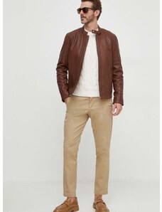 Kožená bunda Pepe Jeans pánská, hnědá barva, přechodná