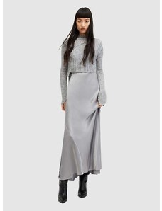 Vlněné šaty a svetr AllSaints stříbrná barva, maxi, jednoduchý
