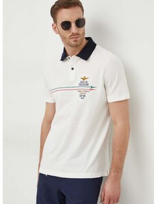 Bavlněné polo tričko Aeronautica Militare bílá barva, s aplikací