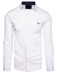 Dstreet Módní bílá košile s jemným modrým vzorem