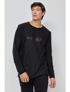 ALTINYILDIZ CLASSICS Men's Black-anthracite Standard Fit Normal Cut Crew Neck Printed Knitwear Sweater.