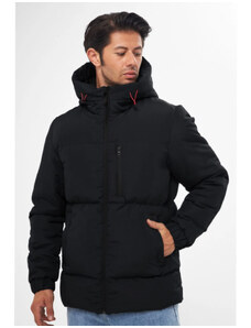 D1fference Men's Black Thick Lined Hooded Water and Windproof Puffer Winter Coat