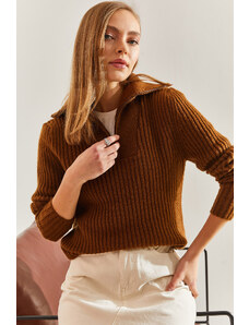 Bianco Lucci Women's Turtleneck Zippered Knitwear Sweater