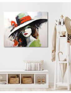ZUTY Obrazy na stěnu - Dívka v klobouku s červenou mašlí Rozměr: 40x50 cm, Rámování: bez rámu a bez vypnutí plátna