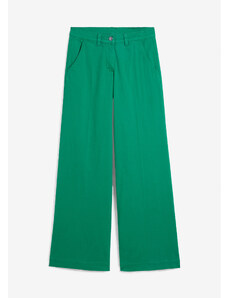 bonprix Široké twilové kalhoty z organické bavlny Zelená