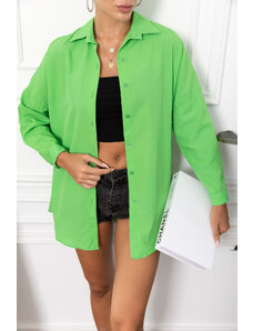 armonika Women's Neon Dark Green Oversize Long Basic Shirt